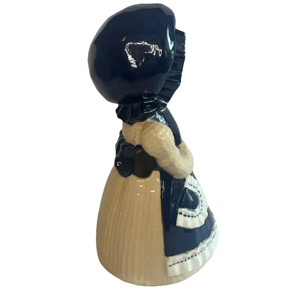 70s Vintage Sittre Ceramic Burlap Rug Doll Ceramic Utensil Holder Navy White